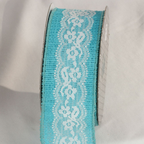 Blue and White Floral Lace Craft Ribbon 2.5" x 10 Yards - IMAGE 1