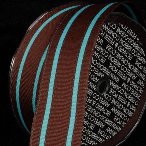 Brown and Blue Striped Wired Craft Ribbon 1.5" x 27 Yards - IMAGE 1