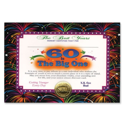 60 is The Big One Certificate - 5" x 7" - Set of 6 - IMAGE 1