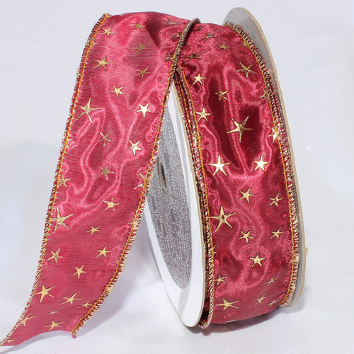 Purple and Gold Stars Plump Edge Wired Craft Ribbon 1.5" x 27 Yards - IMAGE 1