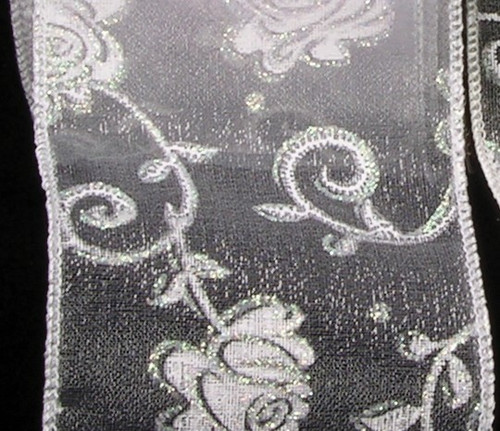 White Climbing Rose Print Wired Craft Ribbon 2.5" x 40 Yards - IMAGE 1