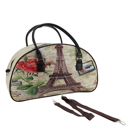 20" Decorative Vintage-Style Eiffel Tower French Theme Travel Bag with Handles and Shoulder Strap - IMAGE 1