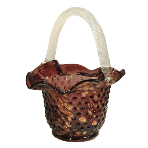 Hand Blown Water Droplet Textured Glass Basket - 10.5" - Plum Purple and Clear - IMAGE 1