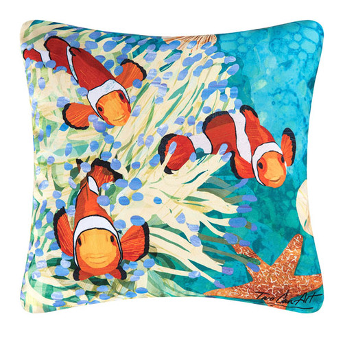 18" Blue and Orange Tropical Coral Reef Square Outdoor Throw Pillow - Down - IMAGE 1