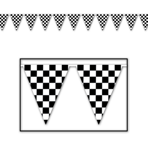 Club Pack of 12 Black and White Checkered Pennant Banner Hanging Decor 120' - IMAGE 1