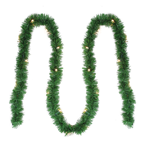 12' Pre-Lit Green Pine Artificial Christmas Garland - Clear Lights - IMAGE 1