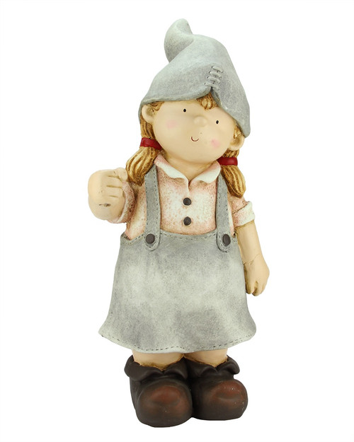21.25" Gray and Orange Standing Young Girl Gnome Outdoor Garden Statue - IMAGE 1