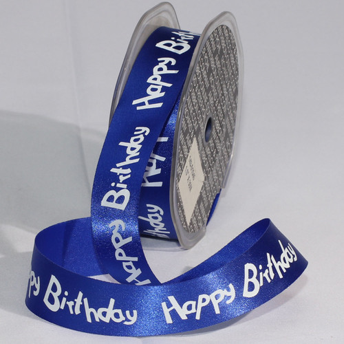 Royal Blue Satin "Happy Birthday" Printed Craft Ribbon 1" x 132 Yards - IMAGE 1
