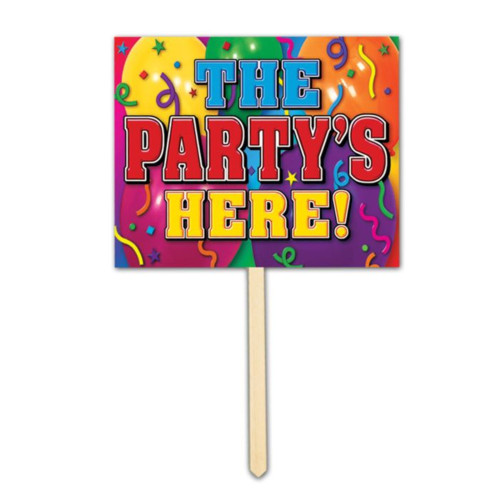 The Party's Here! Outdoor Yard Sign - 24" - Multicolor - Pack of 6 - IMAGE 1