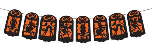 Pack of 12 Jointed Vintage-style Halloween Streamer Banner Hanging Decorations 7" x 12" - IMAGE 1