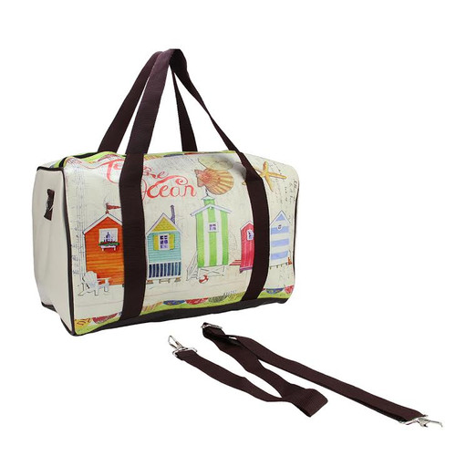 16" Vintage-Style Beach House Theme Travel Bag with Handles and Crossbody Strap - IMAGE 1