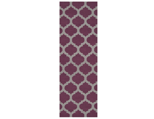 2.5' x 8' Purple and Gray Hand-Woven Wool Area Throw Rug Runner - IMAGE 1