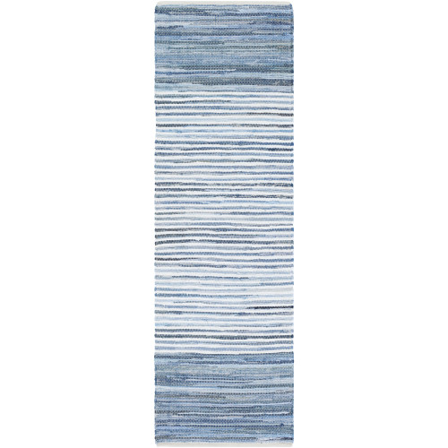 2.5' x 8' Simply Striped Blue, White and Gray Reversible Hand Loomed Recycled Denim Throw Rug Runner - IMAGE 1