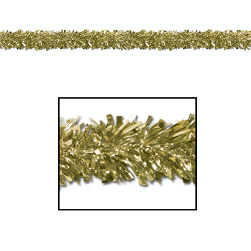 Set of 12 Festive Metallic Gold Foil Tinsel 6-Ply Christmas Garlands 15' - Unlit - IMAGE 1