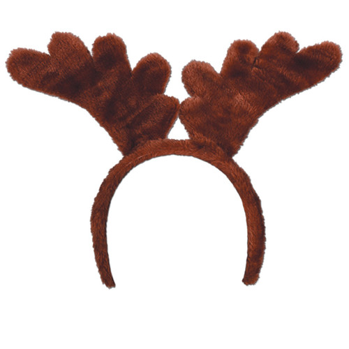 Club Pack of 12 Brown Plush Reindeer Antler Snap-On Headband Accessories - IMAGE 1