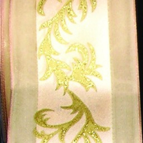 Ivory and Gold Wired Craft Ribbon 2.5" x 27 Yards - IMAGE 1