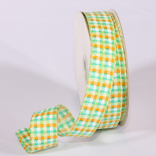 Green and Yellow Checkered Wired Craft Ribbon 1" x 40 Yards - IMAGE 1