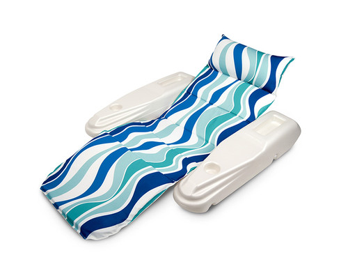 White and Blue Adjustable Floating Pool Chaise Lounger, 62-Inch - IMAGE 1