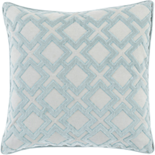 20" Blue and White Geometric Square Throw Pillow - Down Filler - IMAGE 1