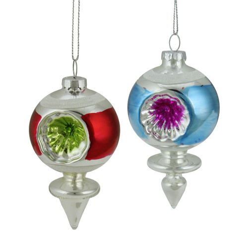 Blue, Pink and Silver Retro Reflector Glass Finial Christmas Ornament 3.75" - IMAGE 1