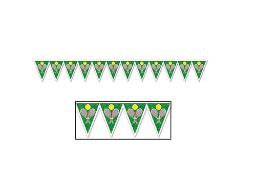 Club Pack of 12 Green and Yellow Tennis Bat Pennant Banners 88" - IMAGE 1
