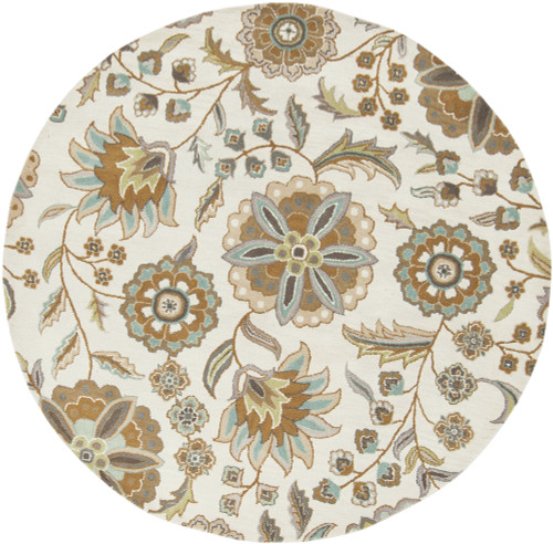 4' Brown and Gray Floral Round Area Throw Rug - IMAGE 1