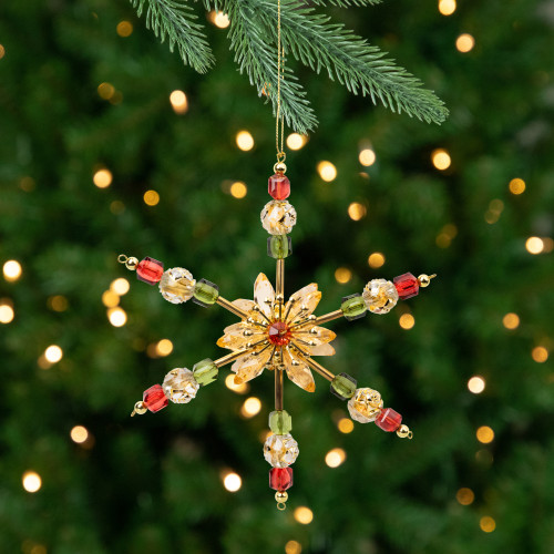 Beaded Floral Snowflake Christmas Ornaments - 6" - Gold - Set of 3 - IMAGE 1