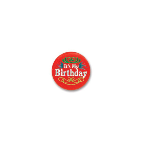 It's My Birthday Satin Button Party Favors - 2"- Red - Set of 6 - IMAGE 1