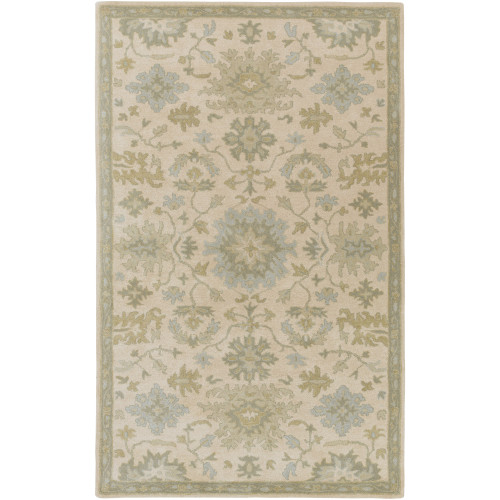 5' x 8' Gray and Green Traditional Hand Tufted Rectangular Area Throw Rug - IMAGE 1