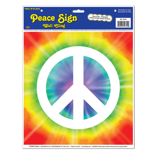 Club Pack of 12 Vibrantly Colored Peace Sign Peel 'N Place Wall Clings 15" - IMAGE 1