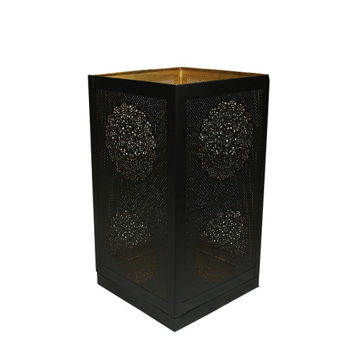 17" Black and Gold Moroccan Style Floral Cut-Out Pillar Candle Lantern - IMAGE 1