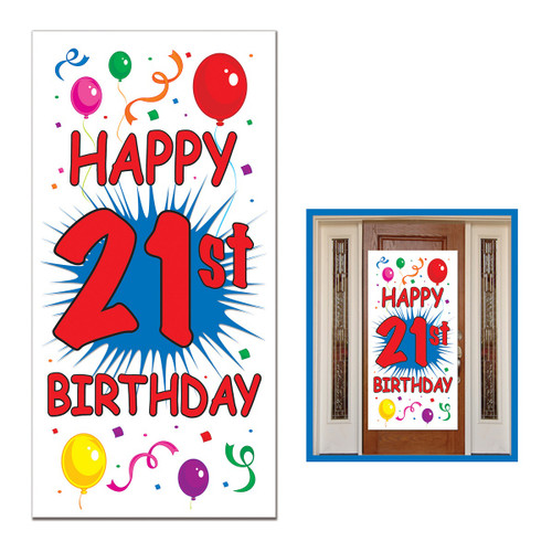 Club Pack of 12 Red and Blue "HAPPY 21st BIRTHDAY" Door Cover Party Decors 5' - IMAGE 1