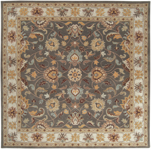 8' x 8' Floral Taupe Brown and Gray Hand Tufted Square Wool Area Throw Rug - IMAGE 1