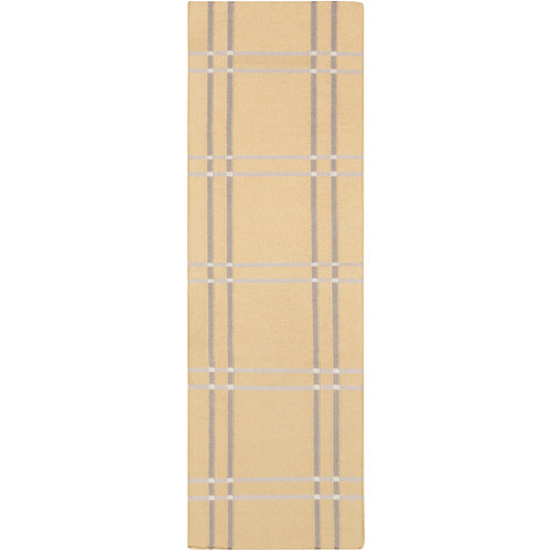 2.5' x 8' Geometric Wheat Brown and Gray Hand Woven Wool Area Throw Rug Runner - IMAGE 1