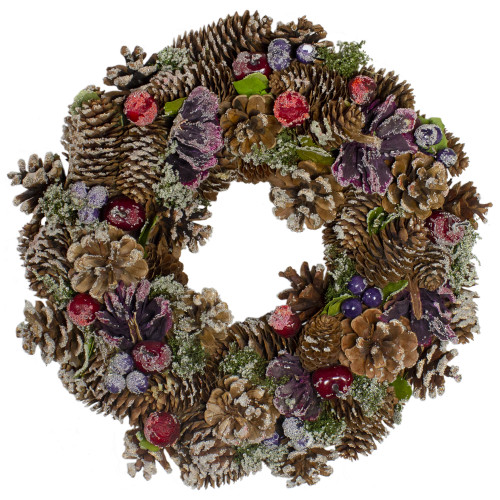 Iced Pine Cone and Berries with Botanicals Artificial Christmas Wreath, 13-Inch, Unlit - IMAGE 1