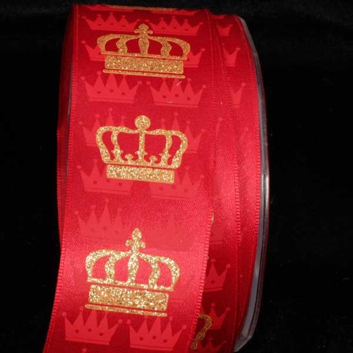 Gold and Red Crown Wired Craft Ribbon 1.5" x 27 Yards - IMAGE 1