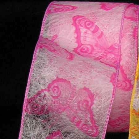 Pink Sheer Print Wired Craft Ribbon 2.5" x 40 Yards - IMAGE 1