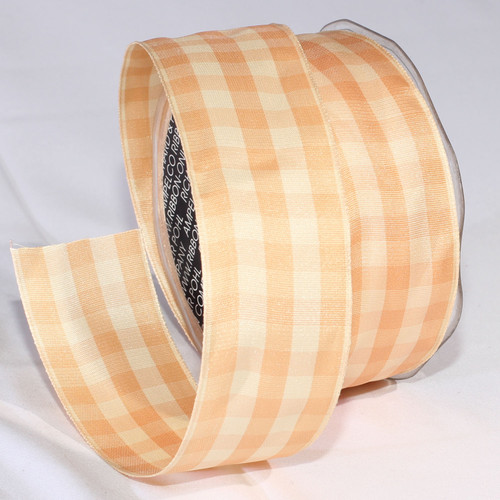 Beige and Ivory Gingham Wired Woven Edge Craft Ribbon 1.5" x 27 Yards - IMAGE 1