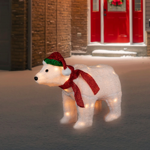 Lighted Glittered Polar Bear Outdoor Christmas Decoration - 23" - Clear Lights - IMAGE 1