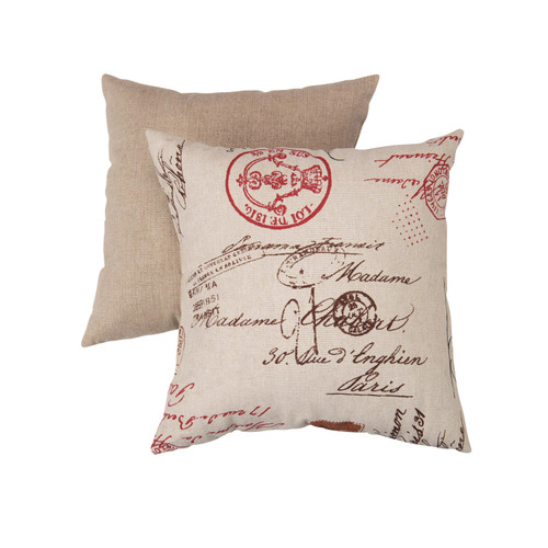 16.5-Inch Beige and Red French Post Square Throw Pillow - IMAGE 1