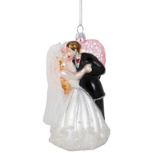 5.25" Bride and Groom Kissing Glass Wedding Christmas Ornament - IMAGE 1