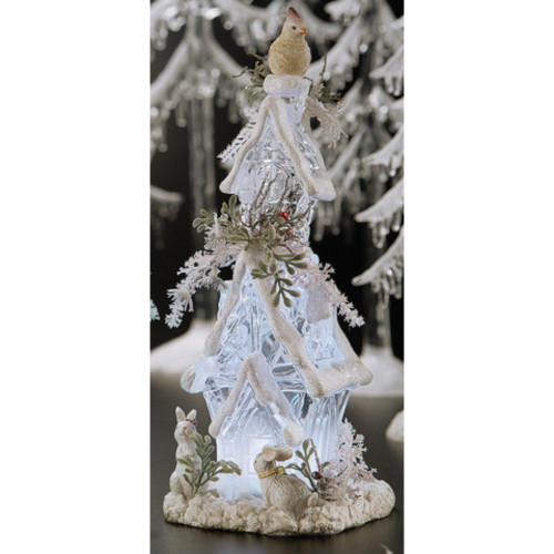 LED Lighted Icy Crystal Forest House Christmas Figurine Decoration - 9.5" - IMAGE 1