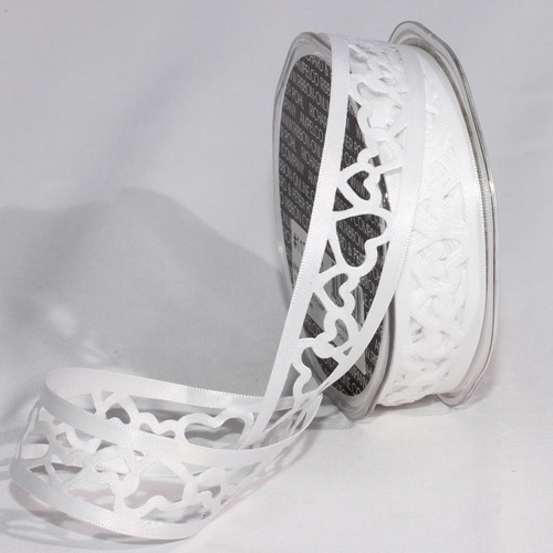 White Cut Out Hearts Woven Edge Craft Ribbon 1" x 80 Yards - IMAGE 1
