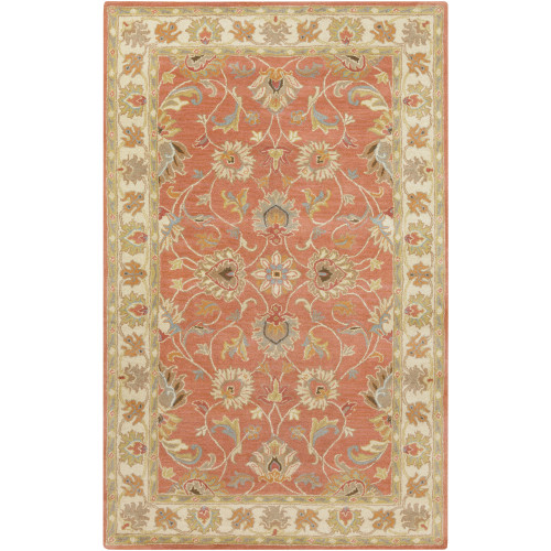 5' x 8' Floral Clay Red and Beige Hand Tufted Wool Area Throw Rug - IMAGE 1