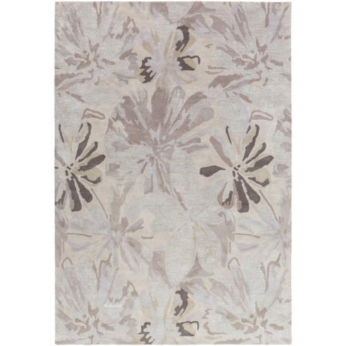8' x 11' Floral Brown and Gray Hand Tufted Contemporary Wool Area Throw Rug - IMAGE 1