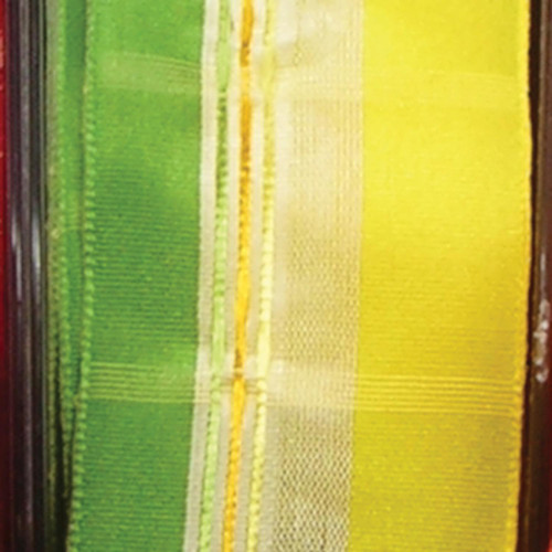 Sheer Green and Yellow Striped Woven Wired Craft Ribbon 1.5" x 27 Yards - IMAGE 1