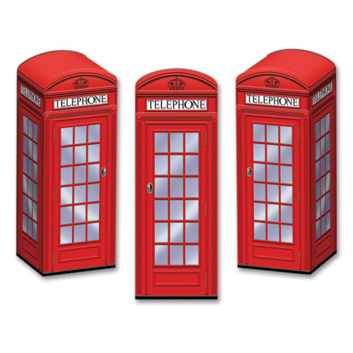 British Phone Box Party Favor Boxes - 8.5" - Red and White - Pack of 36 - IMAGE 1