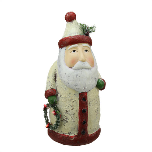 14" Ivory and Red Pre-Lit LED Santa Claus with Christmas Wreath Christmas Table Top Figurine - IMAGE 1