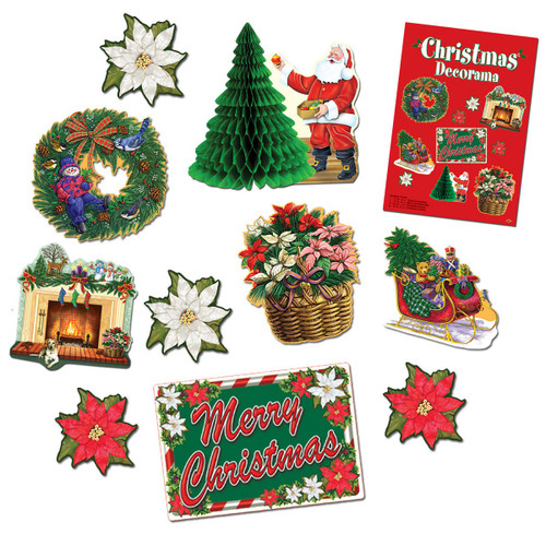 Club Pack of 60 Santa Claus, Wreath, Tree and Fireplace Christmas Decorama Cutout Decorations - IMAGE 1