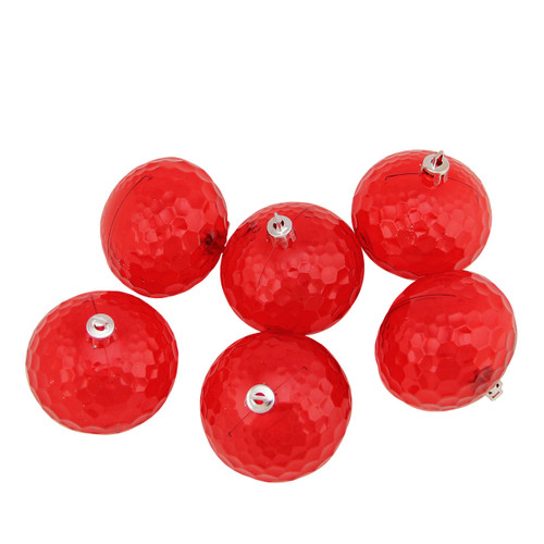 Shatterproof Transparent Hammered Christmas Ornaments - 2.5" (60mm) - Red - 6ct - IMAGE 1